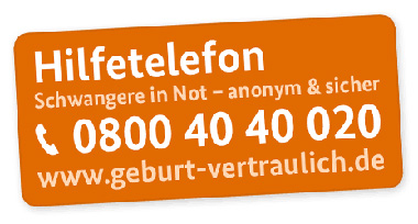 Banner mit Text „Hilfetelefon: Schwangere in Not - anonym und sicher