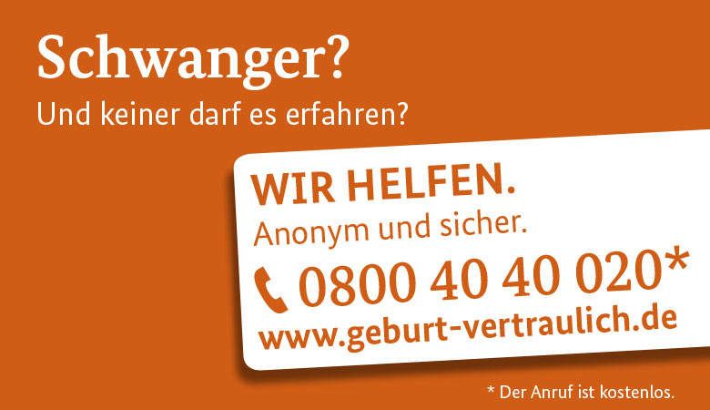 Banner mit Text „Schwanger? Und keiner darf es erfahren?“